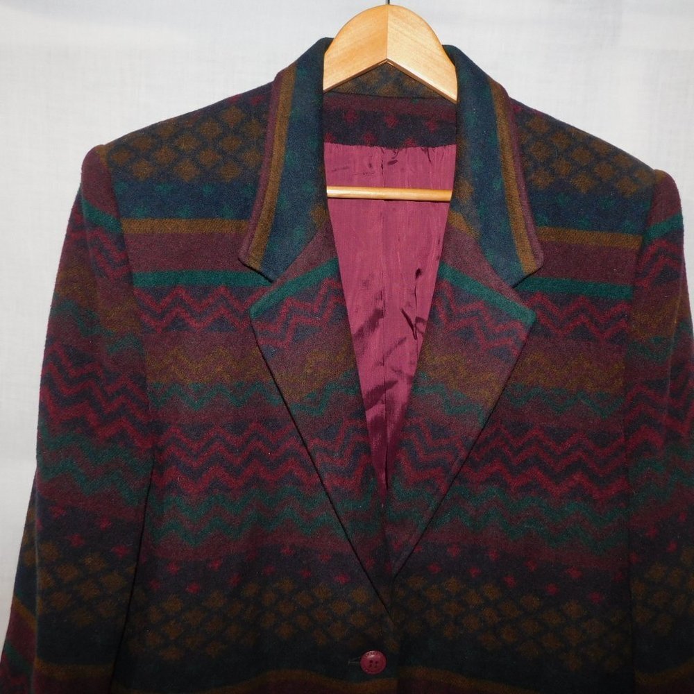 VTG 90s Navajo Southwestern Print Oversized Wool Blend Blazer Two Roads Women 11 - Picture 3 of 15